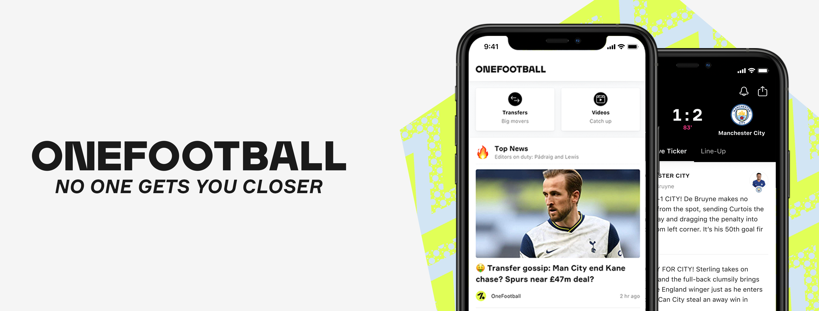 Foto mostra dois celulares acessando notícias no OneFootball, que é um dos melhores aplicativos para assistir futebol