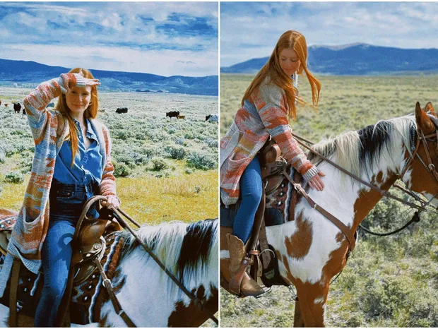 Aos 27 anos, a atriz figura andando a cavalo em um campo aberto, em uma publicação feita na última terça-feira (4)